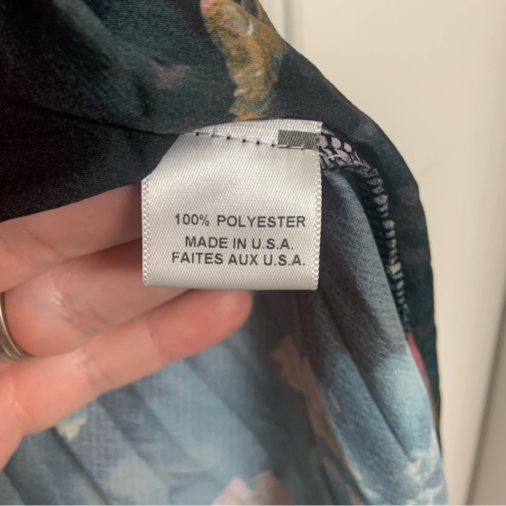 Misa Los Angeles Asymmetrical Floral Skirt Black Teal Pink Tea Length Pleated M - Picture 5 of 6